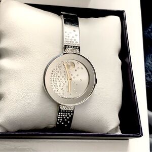 MOVADO BOLD SILVER BANGLE WATCH WITH CRYSTAL ACCENTS